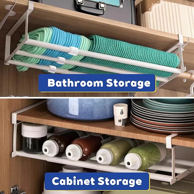 2 Pcs Expandable Shoe Rack Organizer, Hanging Shoe Shelf Under Cabinet Storage Shelf with 3/4 Inch Thick Clips, Retractable Space Saving Rack for Closet Pantry Laundry Room (White, 16.5-31.5 Inch)