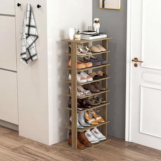Tangkula 8-Tier Vertical Shoe Rack, Space-Saving Corner Shoe Organizer for 14 Pairs, Narrow Shoe Storage for Entryway, Front Door, or Closet