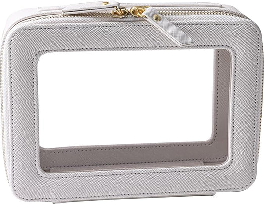 SANHECUN Toiletry bag waterproof cosmetic organizer with handle large opening for travelling car organizer (White)