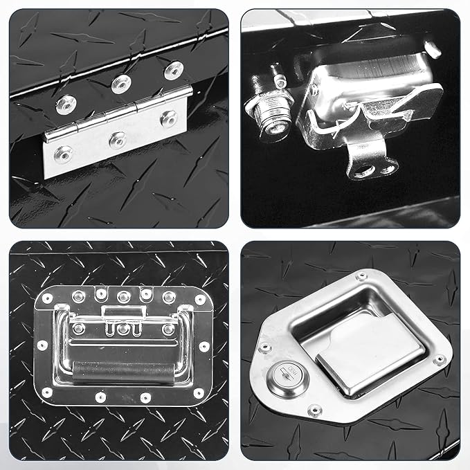 confote 39 Inch Aluminum Diamond Plated Tool Box Pick Up Truck Bed RV Trailer Toolbox Waterproof Square Heavy Duty Storage Organizer with Side Handle, Lock and Keys - Black