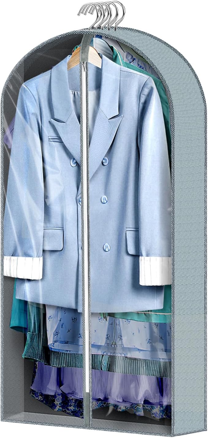 1 Pcs 40" Garment Bags for Hanging Clothes, Clear Suit Bags for Closet Storage Clothing Storage, Garment Bags Shoulder Covers with 4" Gussets for Coats, Jackets, Shirts and Sweater