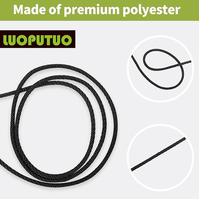 1/4 Inch 500FT Black Polyester Solid Braid Rope | High UV & Abrasion Resistance | Industrial Grade, Low Stretch | Multipurpose for Flag Poles, Clotheslines