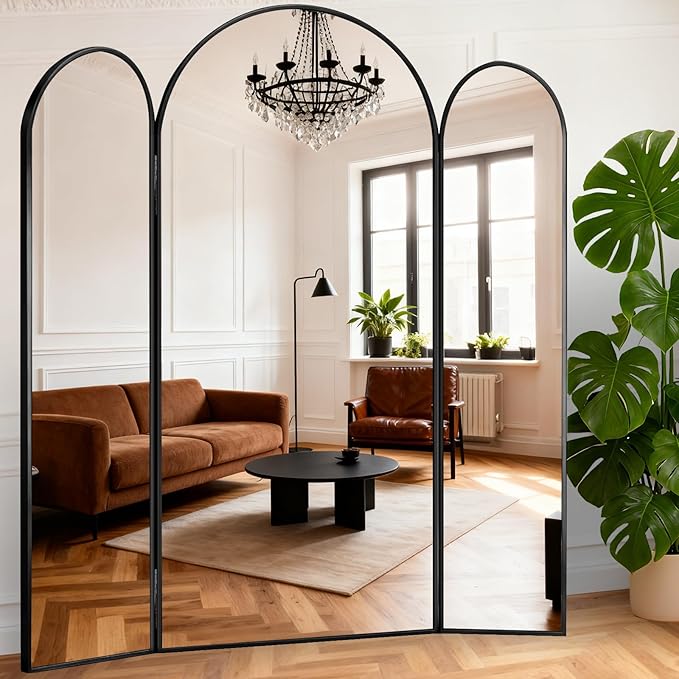 3-Way Full Length Trifold Mirror, 78"x76" Oversized Large Standing Mirror with Aluminum Alloy Thin Frame, for Wedding Dress/Clothing Shop/Closet, Black
