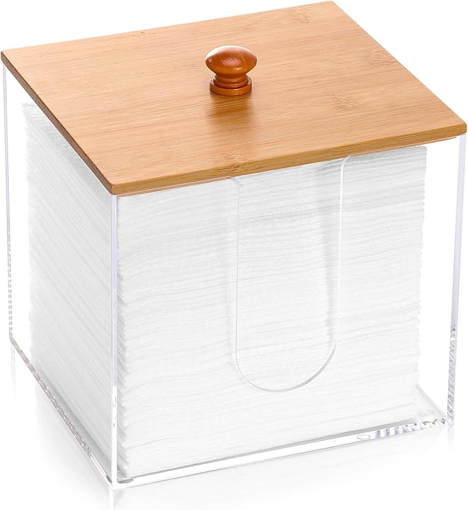 Clean Skin Club XL Acrylic Face Towel Container with Bamboo Lid - Dryer Sheet Holder for Bathroom & Laundry Room