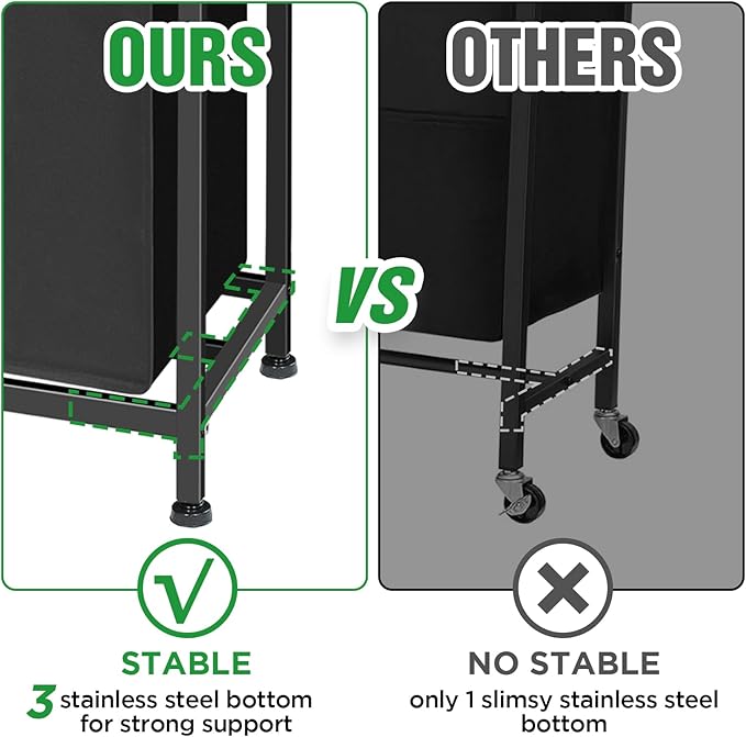 Laundry Sorter 3 Section, 180L Laundry Hamper Basket with Shelf and 2 Drawers, 3 Compartment Clothes Storage Organizer Cart, Pull-Out Removable Oxford Fabric Bags, Rustic Brown and Black