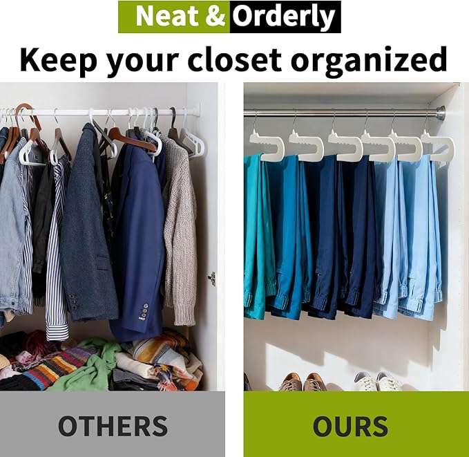 ManGotree Non Slip Velvet Pants Hangers, Open Ended Felt Jean Hangers for Closet Organizer, Heavy Duty Space Saving for Trousers, Slacks, Shorts, Dress, Scarf (20 Pack, Ivory)