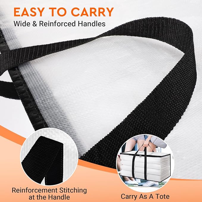HomeHacks Clear Moving Bags Heavy Duty 10 Pack, Storage Bags with Zipper, Extra Thick Handles & Waterproof Packing Boxes for Moving, Camping, Home Organization 125L/33Gal (28.7"x16.5"x16.1")