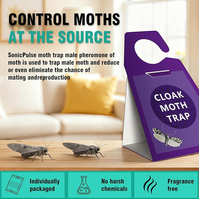 Clothes Moth Traps 6 Pack, Extra Strength Sticky Glue and Pheromone Glue Traps, No Toxic Odorless Sticky Moth Repellent with Food Closets Carpet Garden Barn Kitchen Wool Carpet Cupboard,Purple