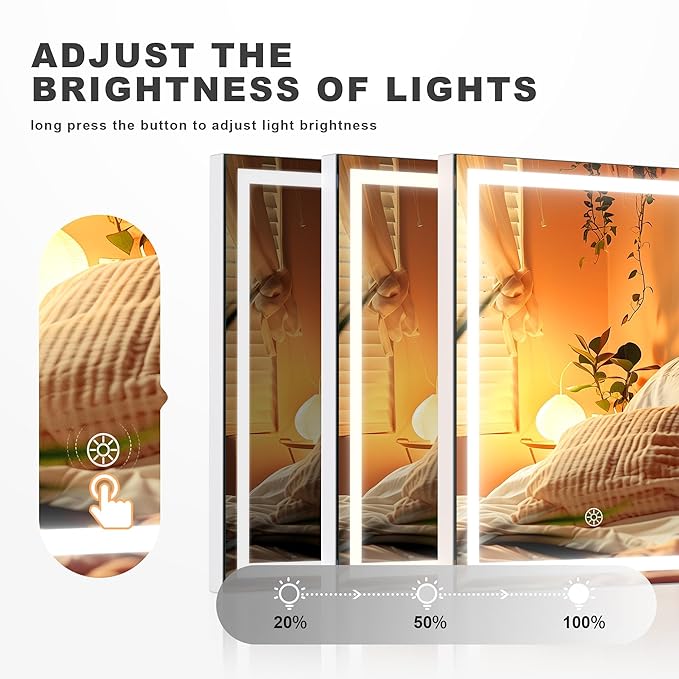 Hasipu Vanity Mirror with Lights and Bluetooth Speaker, 10.6" x 13.8" LED Makeup Mirror with 10X Magnification, Smart Touch 3 Colors Dimmable, Brightness Adjustment, 360° Rotation, White