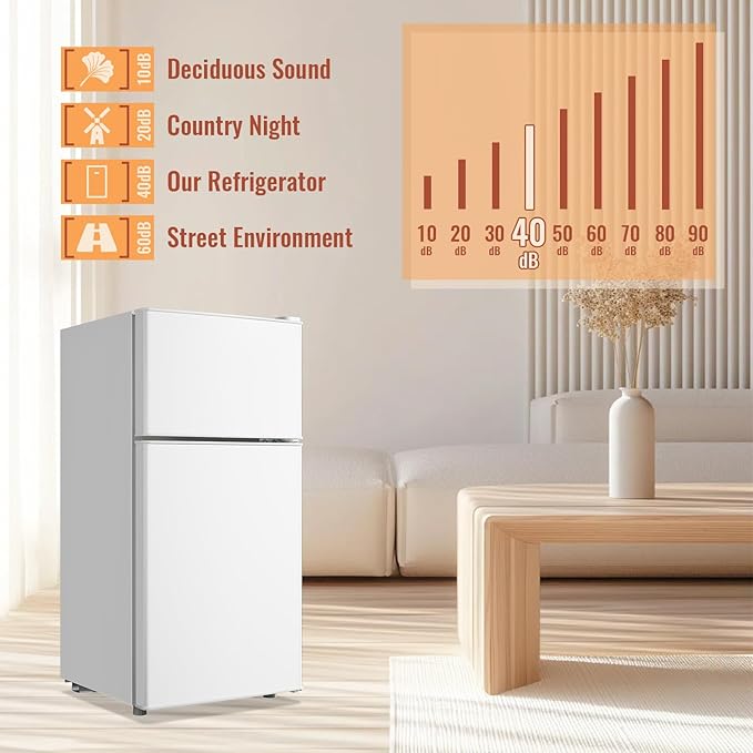Small Refrigerator Mini Fridge with Double Doors & Separate Freezer & 7 Adjustable Temperature Control, Tiny Size & Personal Fridge Ideal for Office Apartment Dorm White