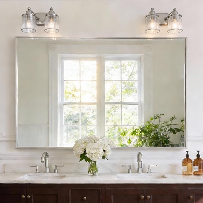 36x55inch Bathroom Mirror, Silver Rectangle Mirror with Thin Metal Frame, Large Rectangular Wall Mirrors for Bathroom, Living Room, Hair Salon, Big Mirror Hang Horizontal/Vertical