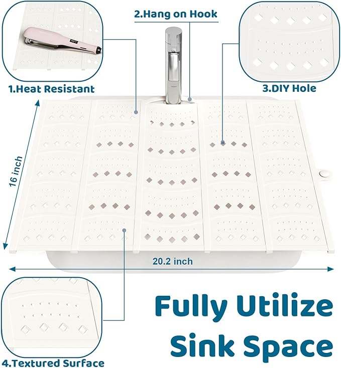 Bathroom Sink Cover for Counter Space, Foldable Silicone Sink Mat Makeup Organizer Mat Space Saver, Women’s Gifts for Christmas RV Camper Travel Must Haves Accessories, Pearl