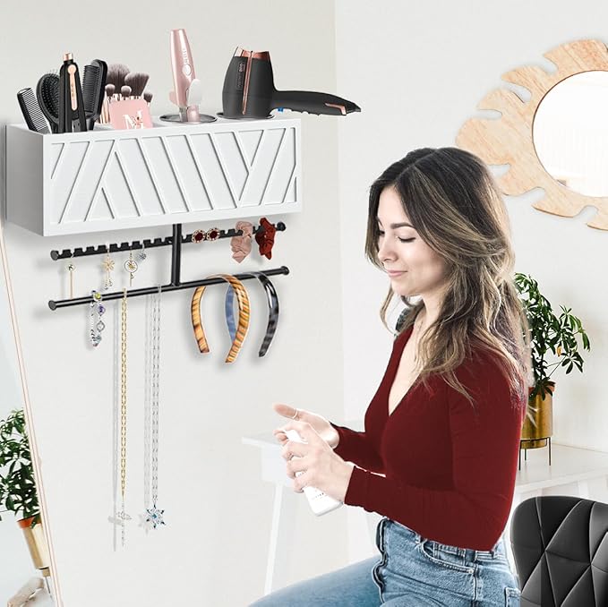 Rustic Hair Dryer Holder Wall Mounted,Hair Styling Tools & Accessories Organizer,Bathroom Supplies & hot Tools vanities Organizer Caddy,for Storage Flat Iron,Blow Dryer,Curling Iron,Towel