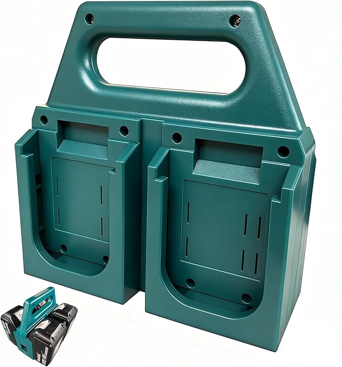 4-Slot Battery Carrying Holder for Makita 18V & 14.4V, Batteries Tool Case Storage Organizer Rack for Makita, Portable and Rugged Battery Caddy with Handle for Jobsite and Mount Bag Use