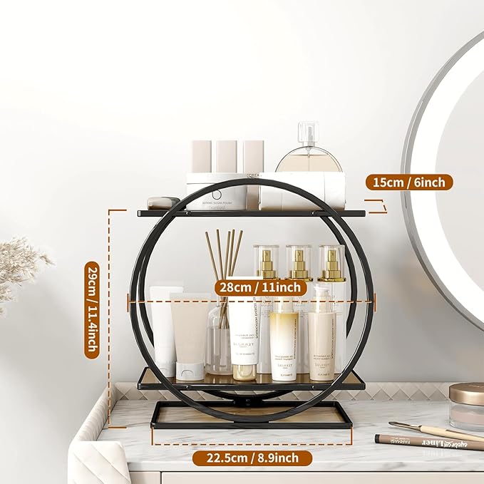 Perfume Organizer for Dresser, Black Bathroom Counter Organizer, 2 Tier Vanity Makeup Organizer, Bathroom Organizer and Storage for Skincare Cosmetic Perfume Display Stand for Bedroom Decor