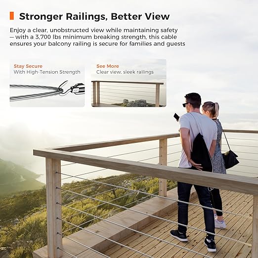 WAYSKA 350FT 3/16" 304 Stainless Steel Cable, Heavy Duty 7x19 Strands Wire Rope 3700lbs Load for Deck Railing, Zip Lines, Clotheslines and DIY Balustrades
