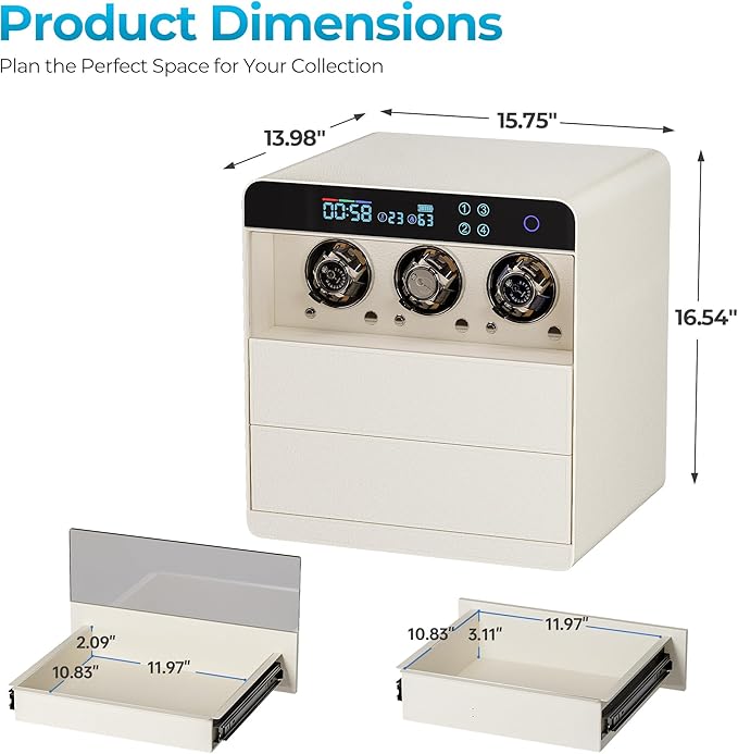 ZL ZELing Jewelry Box with Watch Winder, Fingerprint and Password Lock, Large Capacity Storage for with Necklace/Rings/Bracelets/Watchesage&Organizer Women Gifts,Dual Drawers, Beige