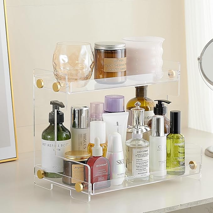 Bathroom Counter Organizer 2-Tier Bathroom Organizer Countertop Cosmetics Organizer Vanity Storage Shelf Rack for Bathroom Bedroom Kitchen