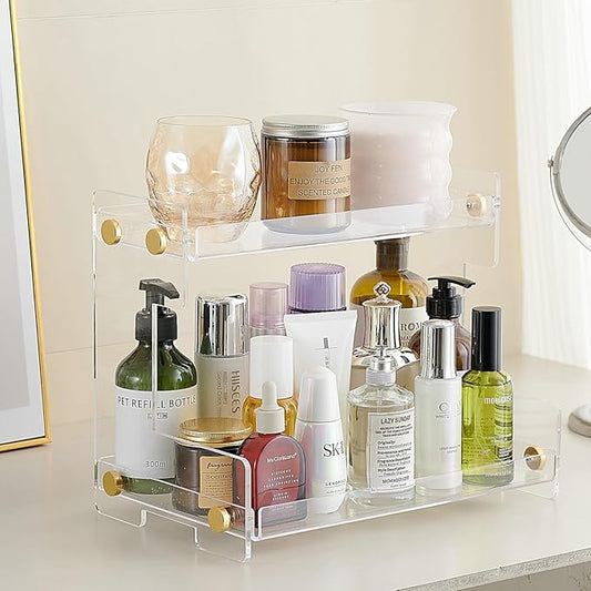 Bathroom Counter Organizer 2-Tier Bathroom Organizer Countertop Cosmetics Organizer Vanity Storage Shelf Rack for Bathroom Bedroom Kitchen
