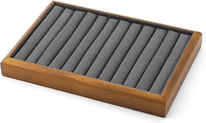 Oirlv Solid Wood 11 Slots Ring Tray Jewelry Organizer Tray Jewelry Drawer Organizer(Grey)