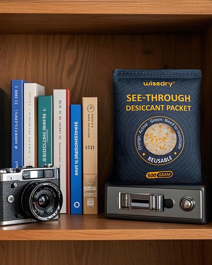 wisedry 4 x 500 Gram See-Through Silica Gel Packets, Color-Indicating Desiccant Packs for Storage, Reusable Safe Dehumidifier, Heat Resistant Dehumidifier Bags