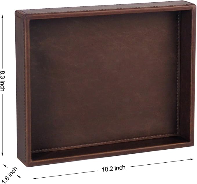 Vixdonos Leather Valet Tray Rectangular Catchall Tray Counter Organizer for Key,Jewelry,Perfume,Glasses and Watches(Brown)