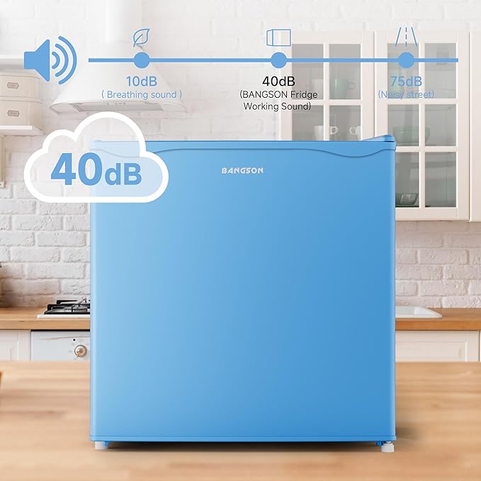 BANGSON 1.7 Cu.Ft Mini Fridge with Freezer, Compact Single Door Refrigerator - Energy Saving, Low Noise - Perfect for Office, Apartment, Dorm, Bedroom,Blue
