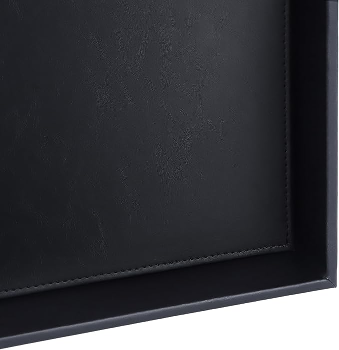 HofferRuffer Faux Leather Vanity Tray, Elegant Desktop Storage Organizer, Decorative Catchall for Perfume, Bathroom Valet, Nightstand or Dresser, 8 x 8 x 1.8 inches (Black)