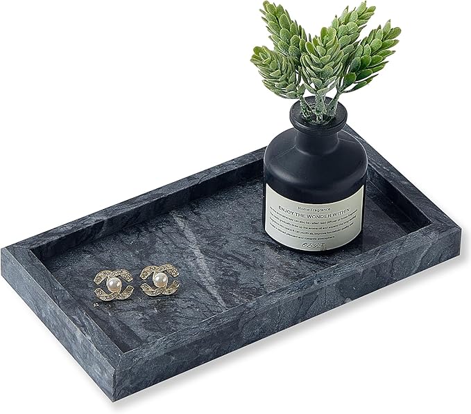 Natural Small Marble Vanity Tray, Luxury Stone Organizer for Bathroom & Kitchen | Holds Soap Dispenser, Jewelry, Perfume | Non-Resin, Non-Ceramic Décor