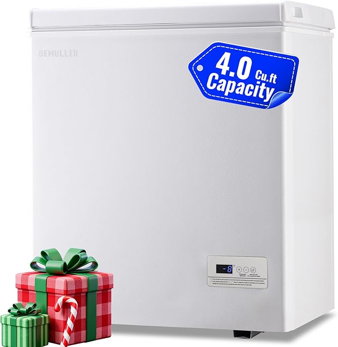 4.0 Cu.ft Chest Freezer with Electronic Panel, Accurate Temperature Display to 1 ℉, White Deep Freezing Machine with 2 Removable Baskets, Compact Size for Any Space