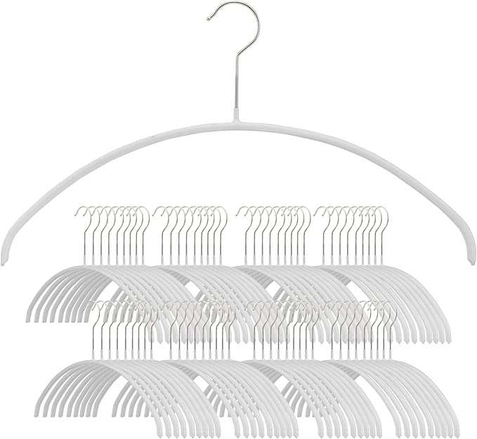 Mawa Narrow Petite Clothing Hangers, Steel Hanger with Non-Slip Coating, for Shirts, Blouses, Dresses, Light Jackets, 360-degree Rotatable Hook, Set of 80, White