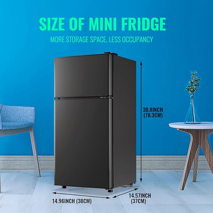 2.4 Cu.ft Fridge Dual Door Refrigerator with Freezer Dorm Fridge for Personal Senven Temp Gear Suit for Apartment, Bedroom, Rv Dark Gray