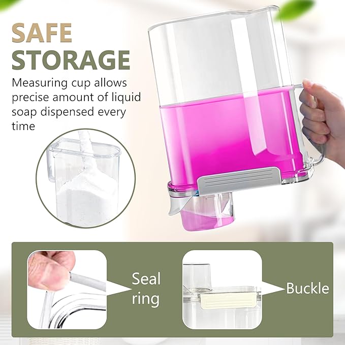 2 Pack 101 oz Plastic Detergent Dispenser , Laundry Detergent Dispenser with Handle for Better Grip , Laundry Soap Dispenser with 6 Pieces of Dryer Wool Balls Included.