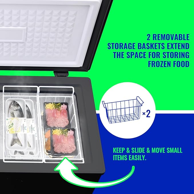 Chest Freezer with Electronic Panel, Accurate Temperature Display to 1 ℉ 5.0 Cu.ft Deep Freezing Machine with 2 Removable Baskets Suitable for Home Kitchen Apartment
