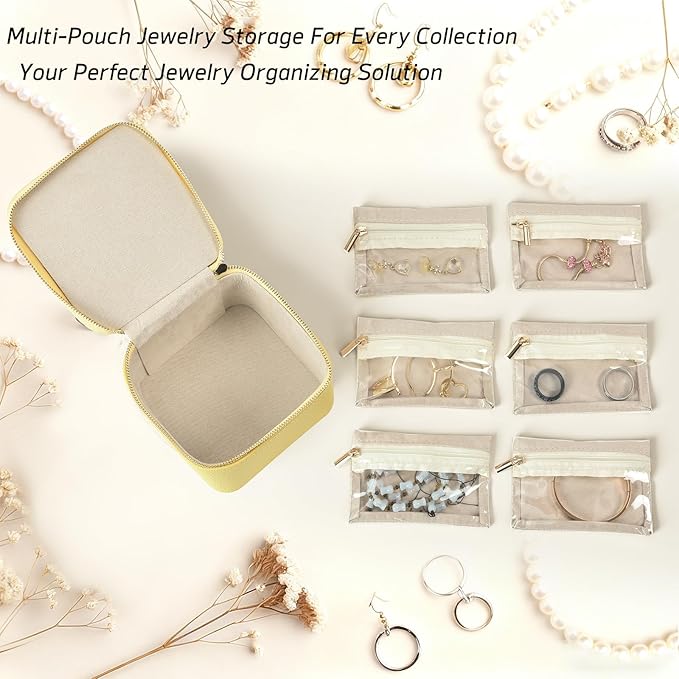 Small Travel Jewelry Box,Travel Jewelry Case with 6pcs Velvet Jewelry Pouches,Portable Jewelry Organizer Travel for Earring Bracelet Ring,Travel Jewelry Case Ideal for Travel & Home Organization