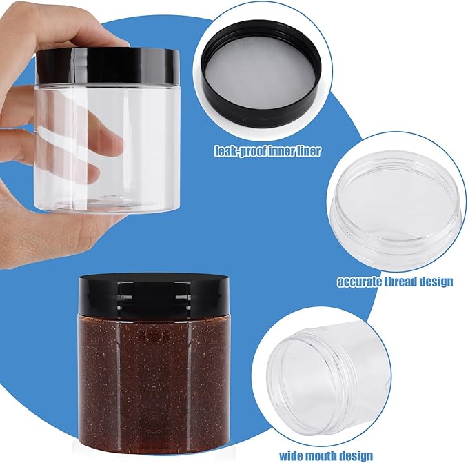 60 Pack 4 Oz Plastic Containers with Lids, OBKJJ Clear Travel Size Leak Proof Makeup Travel Containers BPA Free Cosmetic Slime Jars for Lotion, Cream, Body Butter, Makeup, Ointments (60)