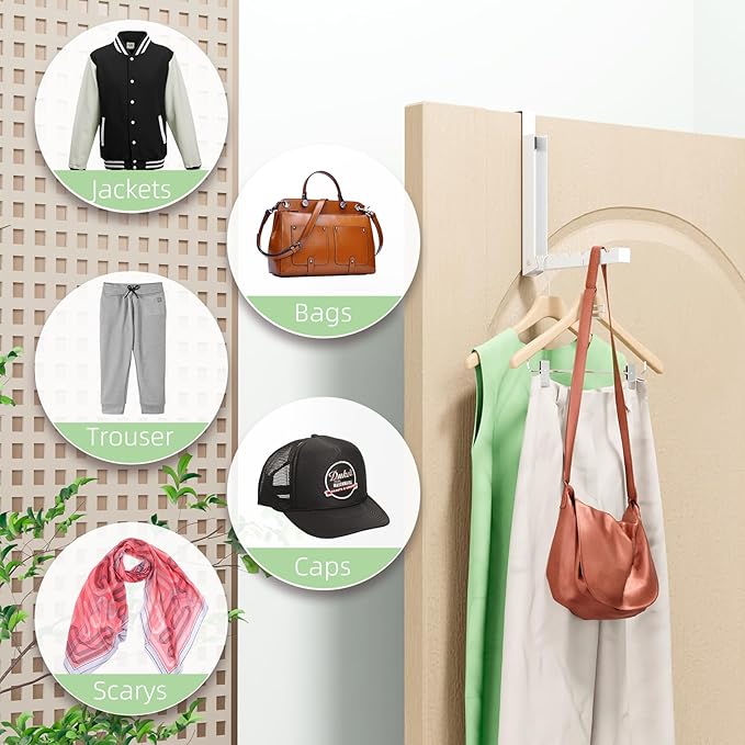 2 Pack Over The Door Hanger, Folding Over The Door Drying Rack for Laundry, Over The Door Hooks, Door Hanger for Clothing, Over The Door Clothes Hanger,Portable Compact,White