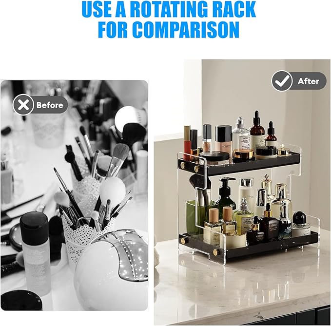 Bathroom Organizer Countertop, 2-Tier Acrylic Bathroom Counter Organizer Makeup Organizer for Vanity Spice Rack Organizer, Brown