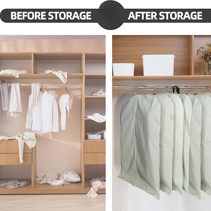 Garment Bag for Hanging Clothes – Organic Cotton Suit & Coat Cover with Zipper | Breathable Closet Organizer for Travel & Storage (Small (24"x35"), Off-White)