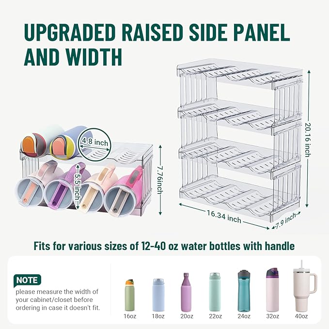 Large Tumbler Organizer for 8 Stanley Cup, Kitchen Organizers and Storage for Stanley Cup Accessories, Stackable Water Bottle Organizer Fits 20/30/40 oz Cup, Good for Kitchen Fridge Storage