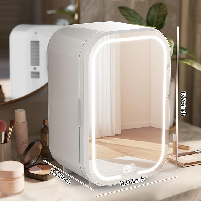 22L Mini Skincare Fridge, Beauty Fridge for Cosmetic Storage, 44°F Intelligent Temperature Control, Personal Small Makeup Refrigerator for Bedroom, Dorm (22L-Mirror, Classic White)