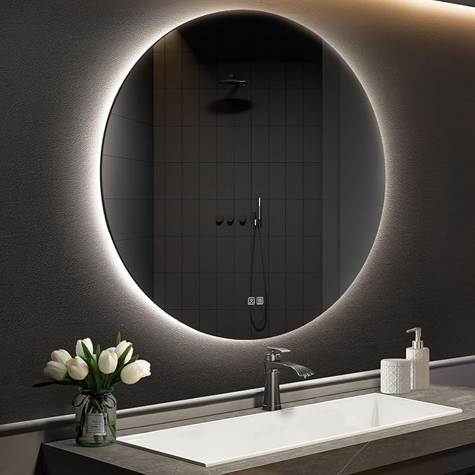 APRILSOUL 36 Inch Round LED Backlit Bathroom Mirror, Vanity Mirror with Anti-Fog, Touch Button, 3 Colors and Dimmable Light