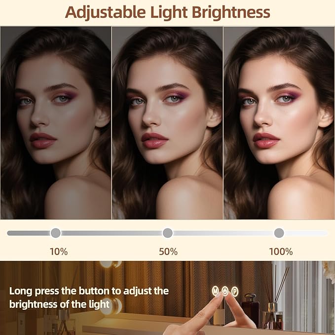 Vanity Mirror with Lights, Makeup Mirror with USB/Type-C Charging, Large Hollywood Mirrors w/ 15 LED Bulbs & 5X Magnifier, LED Mirrors for Bedroom Tabletop & Wall Mounted