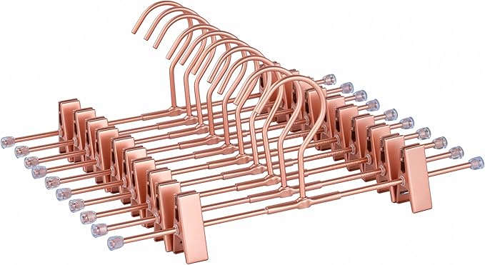 Pants Hangers 11.8" Space Saving Rose Gold Clothes Skirts Hanger 20 Pack Adjustable Clips for Jeans Trousers Display Closet Storage Scarves Slack Garment Multifunctional Rack