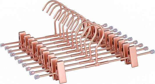 Pants Hangers 11.8" Space Saving Rose Gold Clothes Skirts Hanger 20 Pack Adjustable Clips for Jeans Trousers Display Closet Storage Scarves Slack Garment Multifunctional Rack