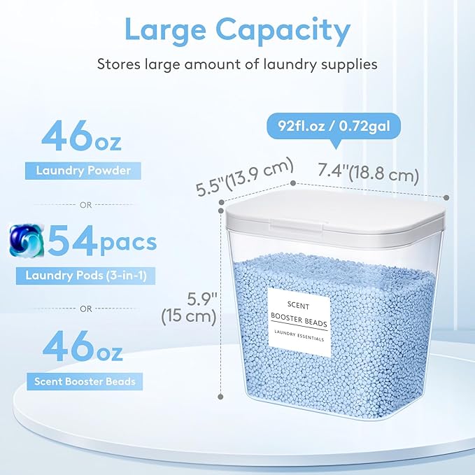Lifewit Laundry Pods Container with Pop-up Lid, Detergent Dispenser, Dryer Sheet Holder, Laundry Room Organization Storage Jars for Washing Powder, Soap, Scent Booster Beads,0.72gal, 4 Pcs