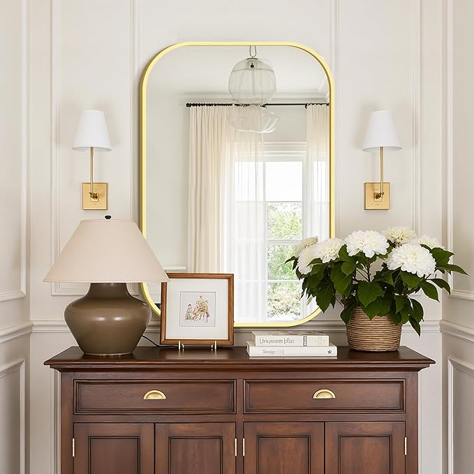 Bathroom Mirror for Wall, Gold Bathroom Vanity Mirror for Over Sink 24 x 36, HD Reflection Shatterproof Mirror for Living Room Bedroom Entryway, Metal Frame Rectangular Shape