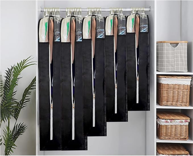 Suit Bags for Closet Storage with 6.3" Gusset, 40" Garment Bags for Hanging Clothes, Clear Side Zipper Suits Dust Proof Covers for Jacket, Coat, Sweater, Shirts, 5 Packs