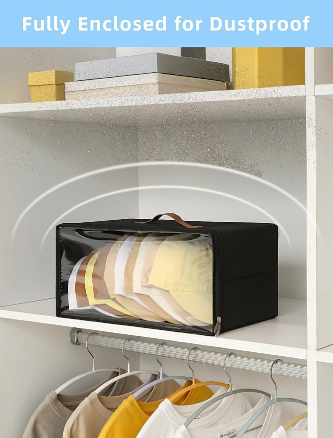 Beveetio 2 Pack Front-Opening Hat Organizer for Baseball Caps, Stackable Rigid Hat Storage Box with Clear Window, Space Saving Baseball Cap Organizer Holder for Closet, Holds Up to 30 PCS