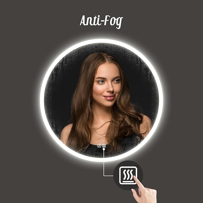 APRILSOUL 32 Inch Round LED Bathroom Vanity Mirror with Front and Backlit, Led Mirror with Anti-Fog, 3 Colors and Dimmable Light